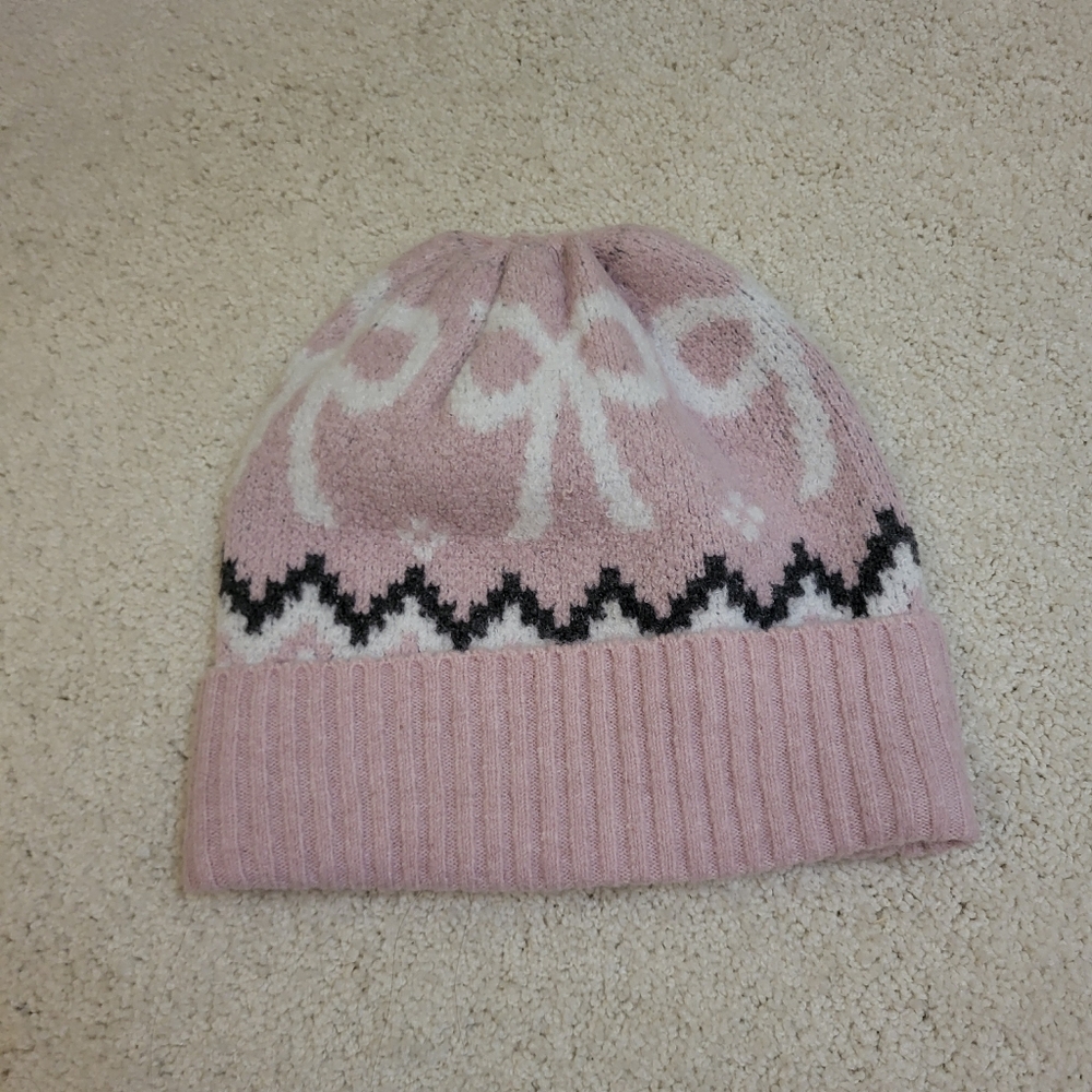 Pink and White Knit Beanie